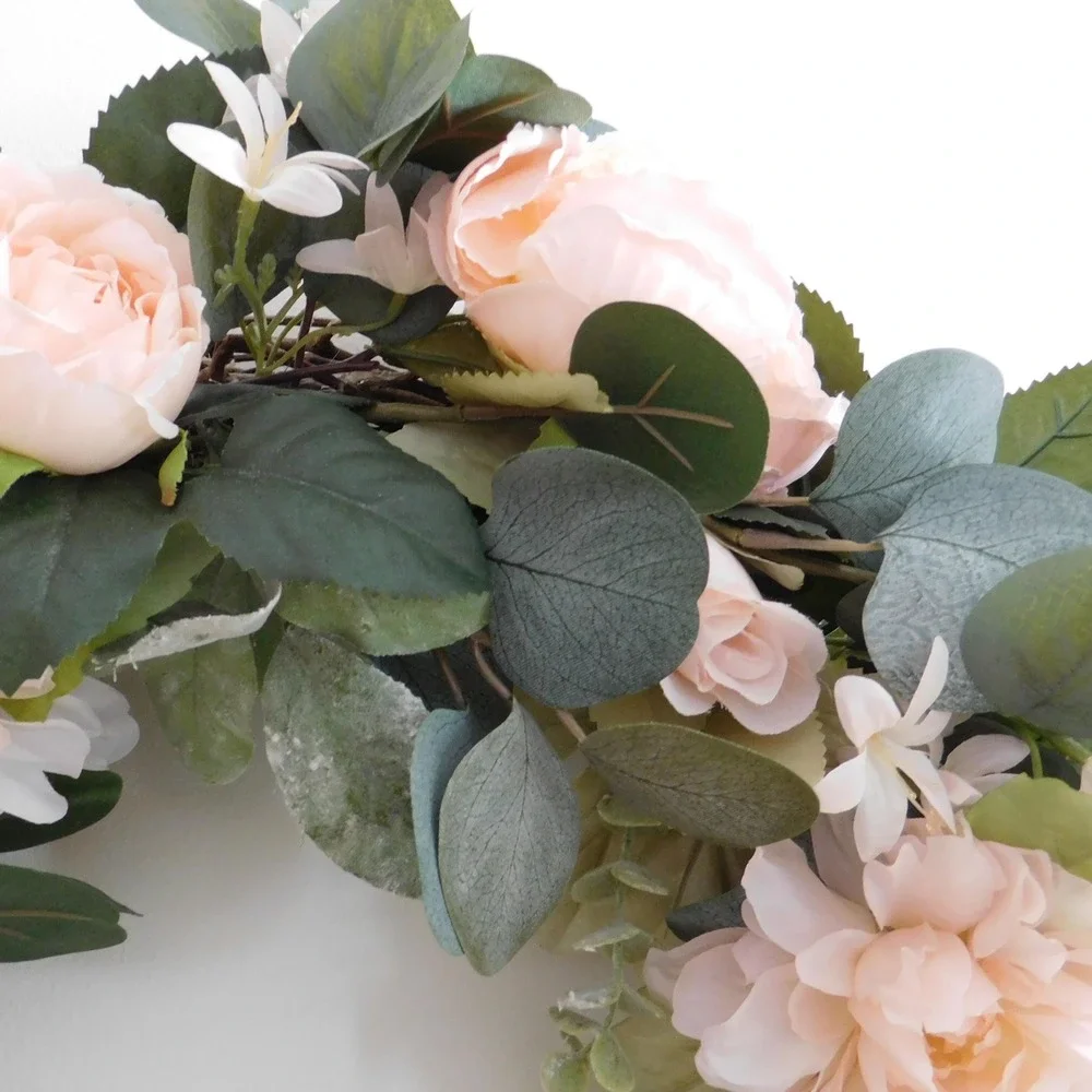 Handmade Cabbage Roses Wreath for Front Door Spring and Summer Housewarming Gift